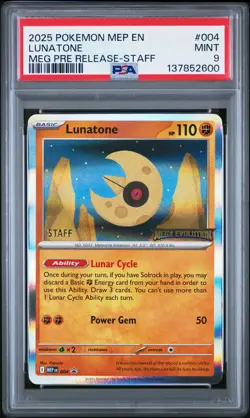 2025 Pokemon Mega Evolution Lunatone Pre Release-Staff PSA 9 #004 - Image 1