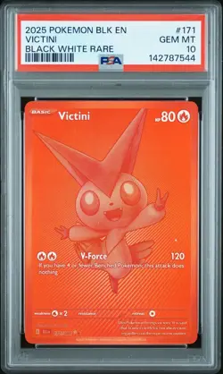 2025 POKEMON BLK EN-BLACK BOLT BLACK WHITE RARE #171 VICTINI PSA 10 - Image 1