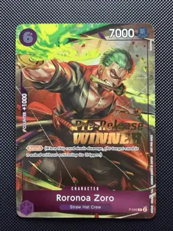 One Piece CCG Roronoa Zoro P-045 Pre-Release Tournament Winner Promo NM English - Image 1