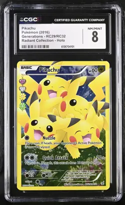 CGC 8 Pikachu 2016 Generations RC29/RC32 Radiant Collection Pokemon Card - Image 1