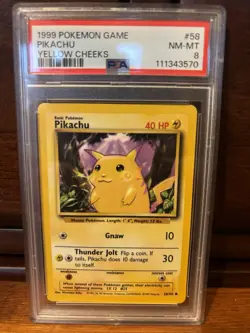 1999 Pokemon Base Set Unlimited Yellow Cheeks, #58 Pikachu, PSA 8 - Image 1