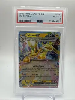 2025 Pokemon Prismatic Evolutions Jolteon ex #030/131 PSA 8 - Image 1
