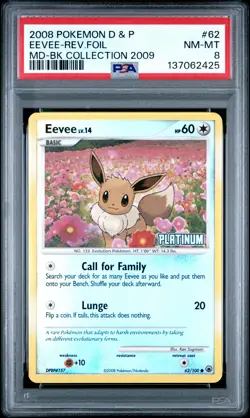 2008 POKEMON D&P MAJESTIC DAWN BURGER KING COL #62 EEVEE REVERSE HOLO PSA 8 - Image 1
