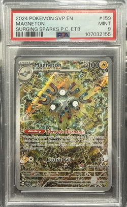 2024 POKEMON SVP SURGING SPARKS MAGNETON POKEMON CENTER ETB PROMO #159 PSA 9 - Image 1