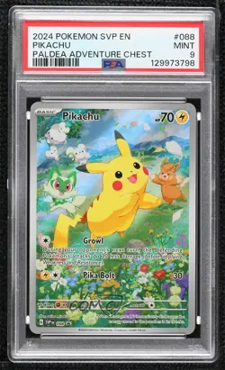 Pikachu (Paldea Adventure Chest) Holo Pokemon Scarlet & Violet Black Star PSA 9 - Image 1