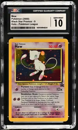Swirl 2000 Pokemon Black Star Promos #9 Mew Holo Pokemon League CGC 10 GEM MINT - Image 1