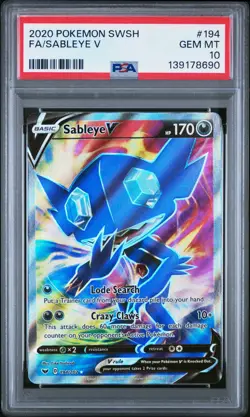 PSA 10 SABLEYE V #194 FULL ART POKEMON SWORD & SHIELD GEM MINT - Image 1
