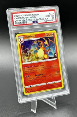 2020 Pokemon Sword & Shield Vivid Voltage Cracked Ice Charizard-Holo #025 PSA 10 - Image 3