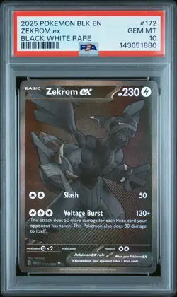 2025 POKEMON BLK EN-BLACK BOLT BLACK WHITE RARE #172 ZEKROM EX PSA 10 - Image 1