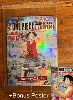 One Piece Monkey D. Luffy US College BBall SEALED Promo Card GONZAGA (+ poster) - Image 1