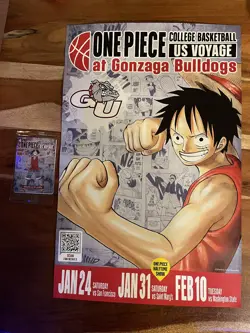 One Piece Monkey D. Luffy US College BBall SEALED Promo Card GONZAGA (+ poster) - Image 4