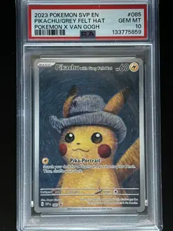 PSA 10 2023 Pikachu x Van Gogh Card Grey Felt Hat #085 Promo GEM MINT (5859) - Image 1
