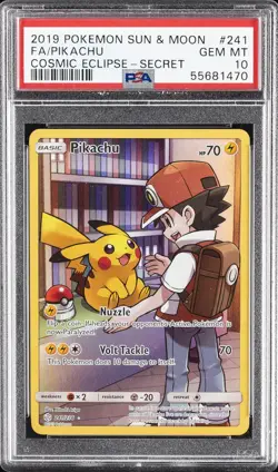 2019 POKEMON SUN & MOON COSMIC ECLIPSE SECRET #241 FULL ART/PIKACHU PSA 10 - Image 1