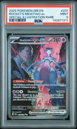 2025 POKEMON DRI EN-DESTINED RIVALS #231 TEAM ROCKET'S MEWTWO EX PSA 9 - Image 1