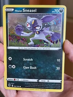 POKEMON HISUIAN SNEASEL 092/189 ASTRAL RADIANCE COSMOS HOLOFOIL HD SWIRL NM CARD - Image 1