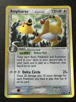 Pokemon Ampharos Delta Species 1/101 Holo Rare Dragon Frontiers LP - Image 1