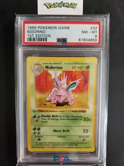 First Edition 1999 Pokemon Base Set 37/102 Nidorino PSA NM-MT 8 - Image 1