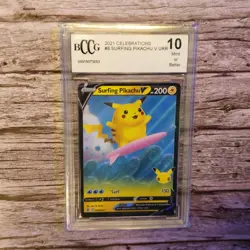 2021 Surfing Pikachu V #8 Pokemon Celebrations BCCG BGS Beckett Gem Mint 10 - Image 1