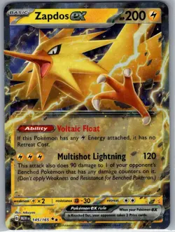 Zapdos ex 145/165 SV: Scarlet & Violet 151 - Pokemon Card - NM - Image 1