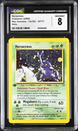 CGC 8 Heracross 2000 1st Edition Neo Genesis 6/111 Holo Pokemon Card NM/MINT psa - Image 1
