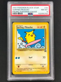 Pokemon 2001 Surfing Pikachu Black Star Promo 28 PSA 8 - Image 1