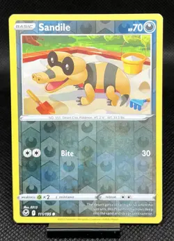 Pokemon Sandile 111/195 Reverse Holo Silver Tempest SWSH TCG 2022 NM+ - Image 1