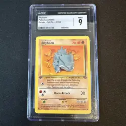 CGC 9 MINT Rhyhorn 1st Edition Jungle #61/64 Pokemon 1999 Non-Holo - Image 1