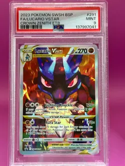 2023 POKEMON SWSH BLACK STAR PROMO #291 FA/LUCARIO VSTAR CROWN ZENITH ETB PSA 9 - Image 1