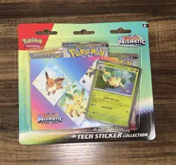 Pokemon Prismatic Evolutions 3 Pack Blister Tech Sticker Collection Leafeon New - Image 1