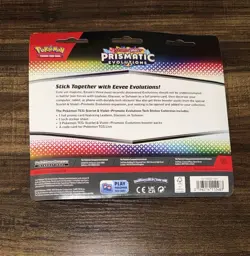 Pokemon Prismatic Evolutions 3 Pack Blister Tech Sticker Collection Leafeon New - Image 2