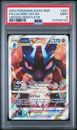 2023 POKEMON SWSH BLACK STAR PROMO #291 FULL ART/LUCARIO VSTAR PSA 9 - Image 1