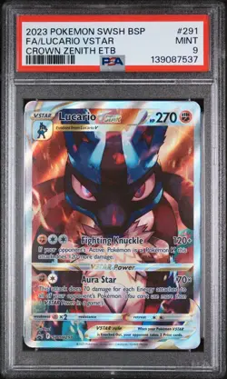 2023 POKEMON BLACK STAR PROMO 291 FULL ART/LUCARIO VSTAR CROWN ZENITH ETB PSA 9 - Image 1