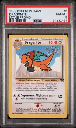 POKEMON CARD 1999 PSA 8 NM MINT Black Star 1ST Movie PROMO Dragonite #5 - Image 1
