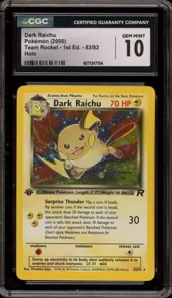 Pokemon Dark Raichu Team Rocket 1st Edition Holo Secret Rare #83 CGC 10 Gem Mint - Image 1