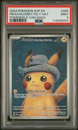 Pokemon Pikachu with Grey Felt Hat Van Gogh Full Art Promo SVP EN 085 PSA 9 Mint - Image 1