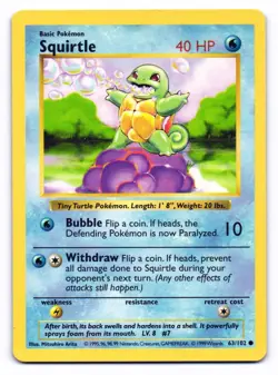 Squirtle 63/102 Common Base Set Pokemon Shadowless LP - Image 1