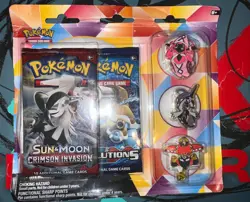 Pokemon XY Evolutions & Crimson Invasion Tapu pin Set Blister 2 Booster Packs - Image 1