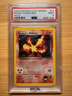 2000 Pokemon Gym Heroes Rocket's Moltres Unlimited Holo Rare 12/132 PSA 9 - Image 1