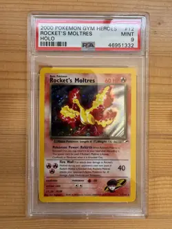 2000 Pokemon Gym Heroes Rocket's Moltres Unlimited Holo Rare 12/132 PSA 9 - Image 3