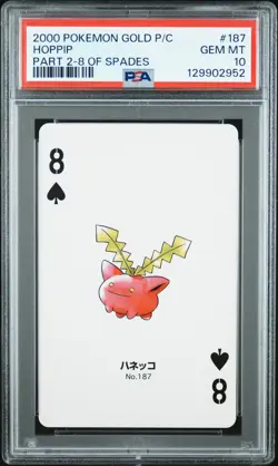 2000 POKEMON GOLD VERSION PART 2 PLAYING CARDS 8 OF SPADES #187 HOPPIP PSA 10 - Image 1