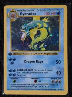 Pokemon TCG Gyarados 006/102 Base Set Shadowless 1st Edition Holo Rare - Image 1
