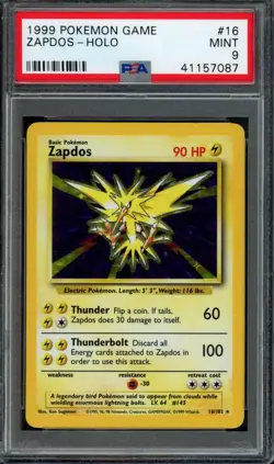 Pokemon Zapdos Holo 1999 Base Set Unlimited #16 PSA 9 Mint - Image 1
