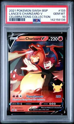2021 POKEMON SWSH BLACK STAR PROMO CELEBRATIONS COLL LANCE'S CHARIZARD V PSA 10 - Image 1