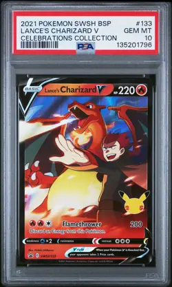 2021 POKEMON SWSH BLACK STAR PROMO CELEBRATIONS COLL LANCE'S CHARIZARD V PSA 10 - Image 1