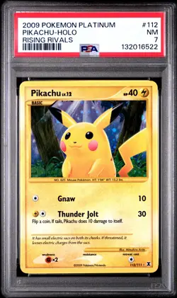 2009 POKEMON PLATINUM RISING RIVALS #112 PIKACHU-HOLO PSA 7 - Image 1