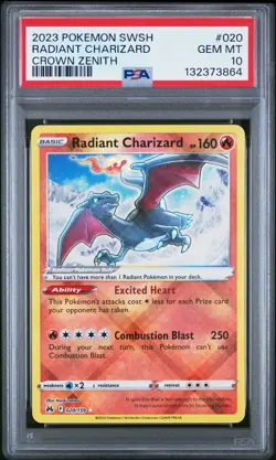 2023 POKEMON SWORD & SHIELD CROWN ZENITH #020 RADIANT CHARIZARD PSA 10 - Image 1