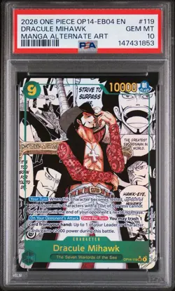 2026 ONE PIECE OP14-EB04-THE AZURE SEA'S SEVEN 119 DRACULE MIHAWK MANGA PSA 10 - Image 1