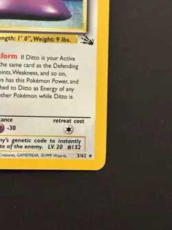Ditto Fossil 3/62 Vintage 1999 WOTC Holo Rare Fossil Pokemon Card TCG Original - Image 4