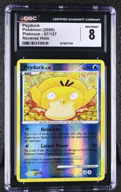 CGC 8 Psyduck 2009 Platinum 87/127 Reverse Holo Pokemon Card - Image 1