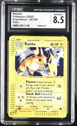 CGC 8.5 Raichu 2002 Expedition 25/165 Holo Pokemon Card - Image 1